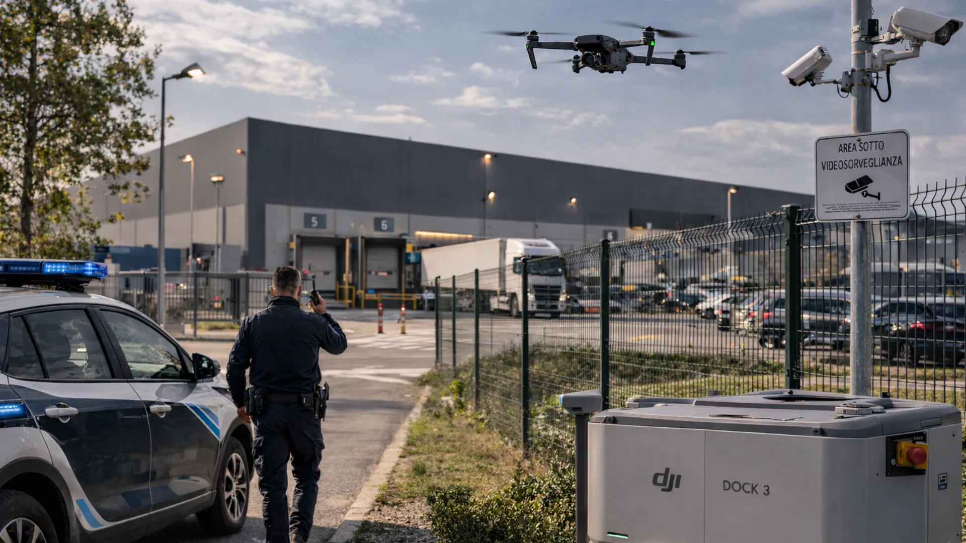 Sorveglianza perimetrale con droni su area industriale